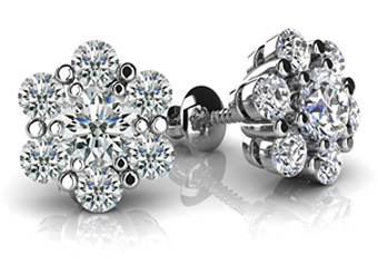 Flower Shaped Diamond Cluster Stud Earrings