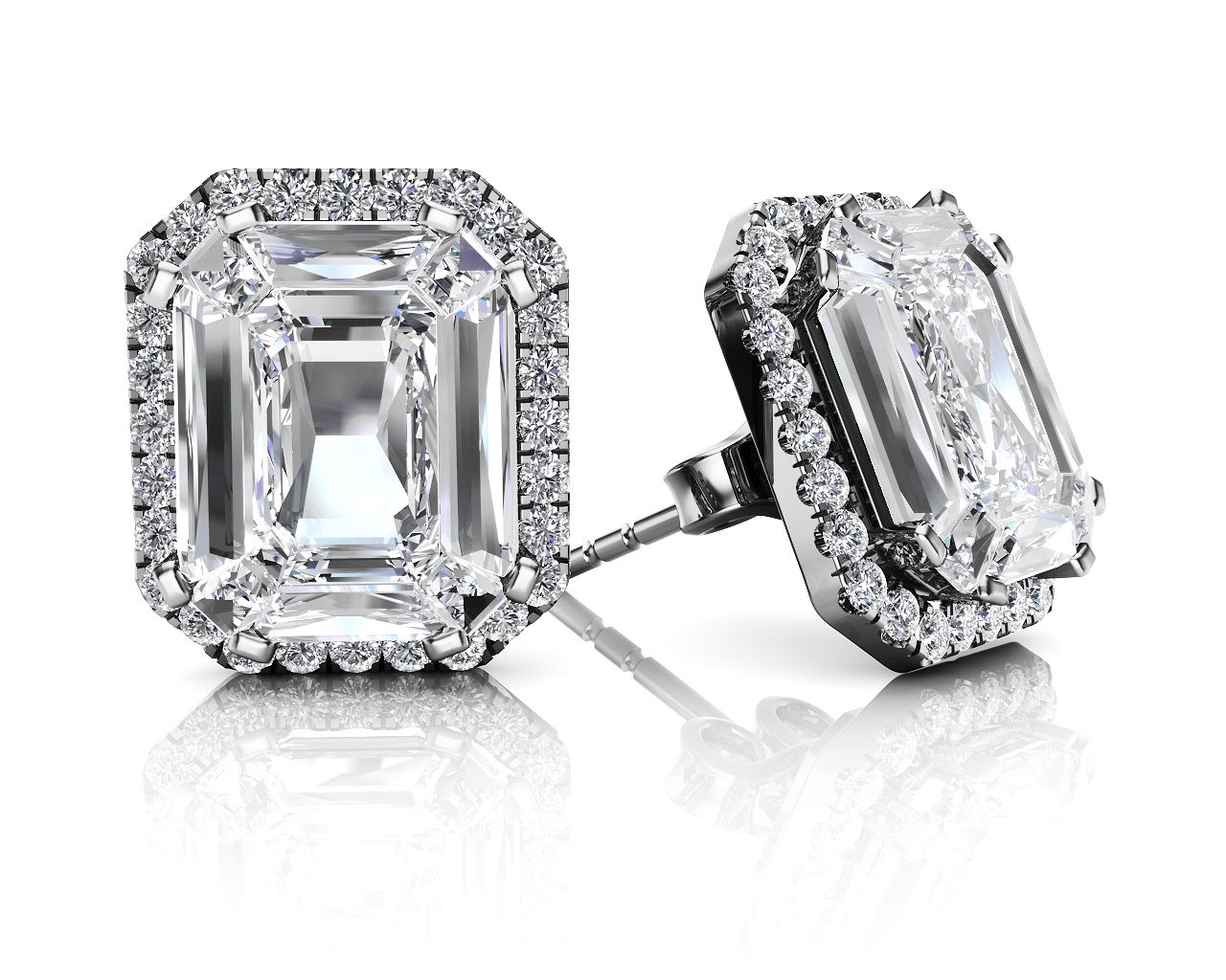 Diamond Stud Earrings: Finishing Touch Diamond Emerald Cut Halo Earrings