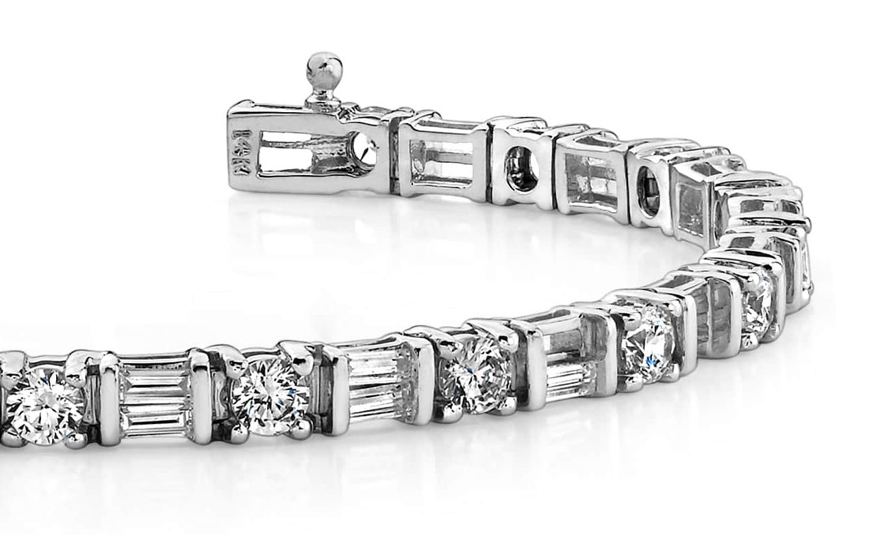Round And Baguette Diamond Bracelet Available In Platinum Or Gold