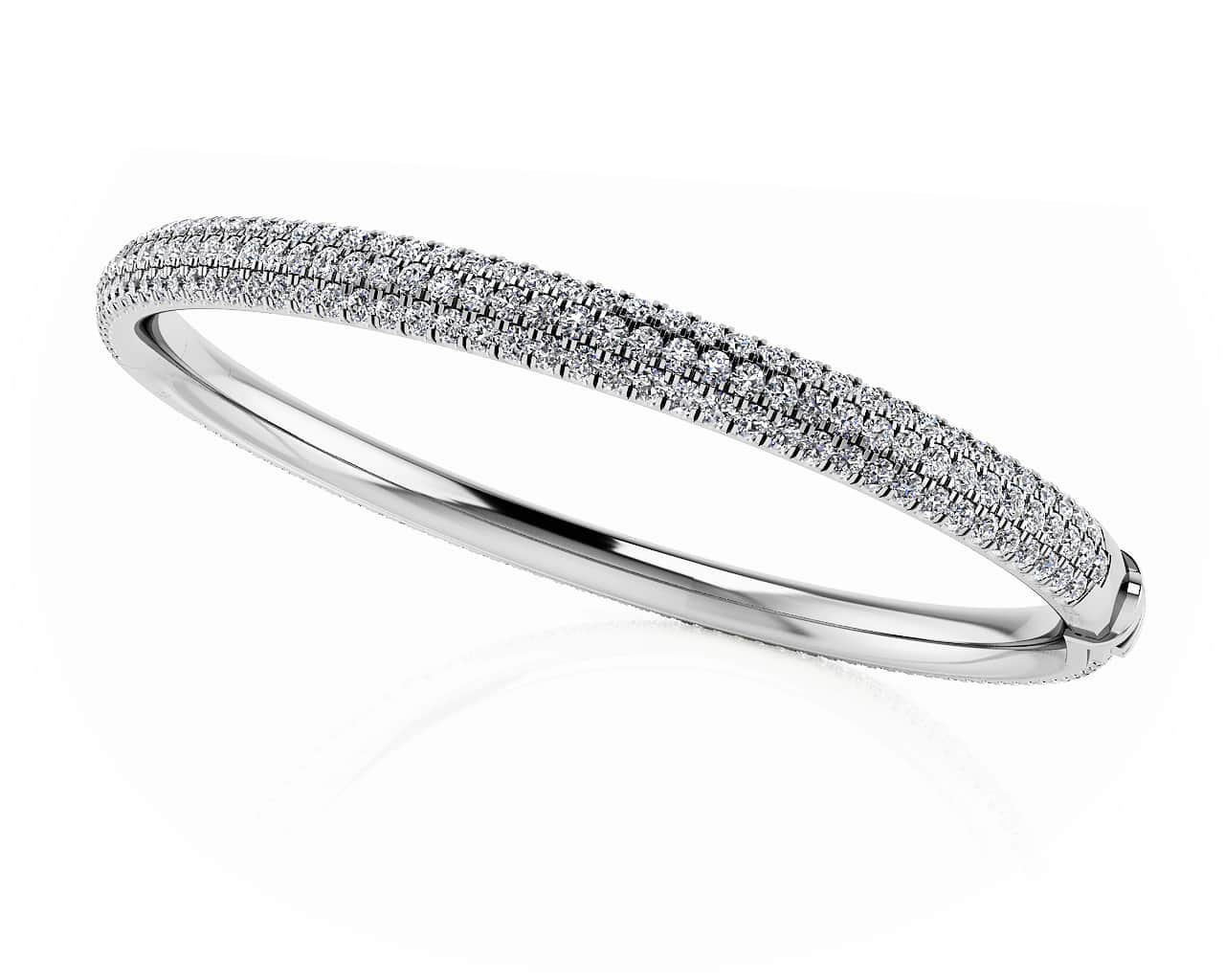 Triple Row Diamond Bangle In 14K 18K White Gold Yellow Gold Or Platinum