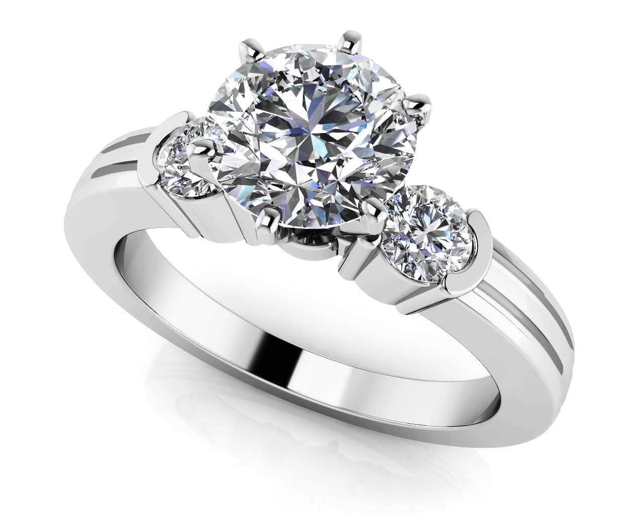 Ridged Diamond Side Accent Solitaire In 14K 18K Or Platinum