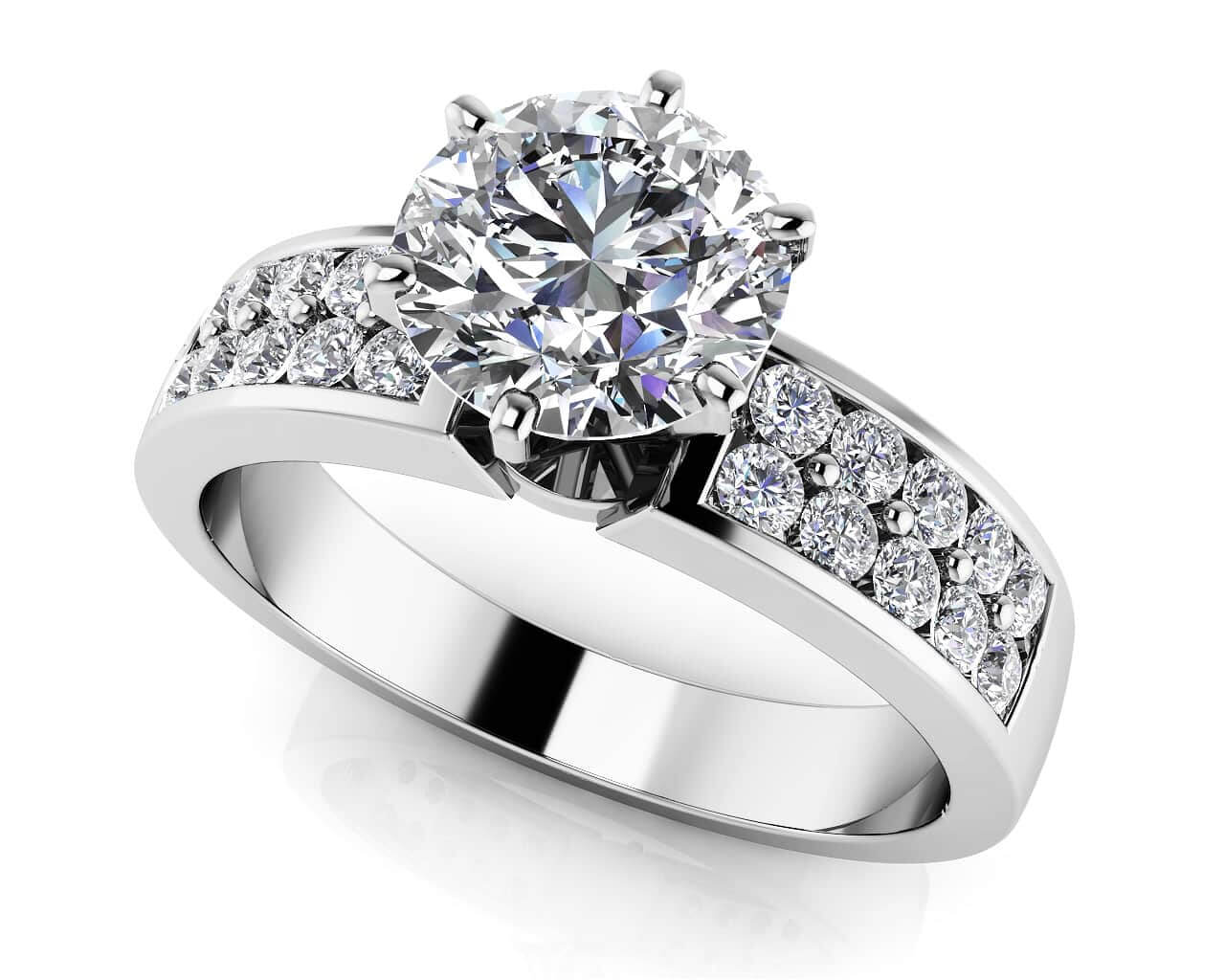 Channel Set 6 Prong Center Stone Engagement Ring