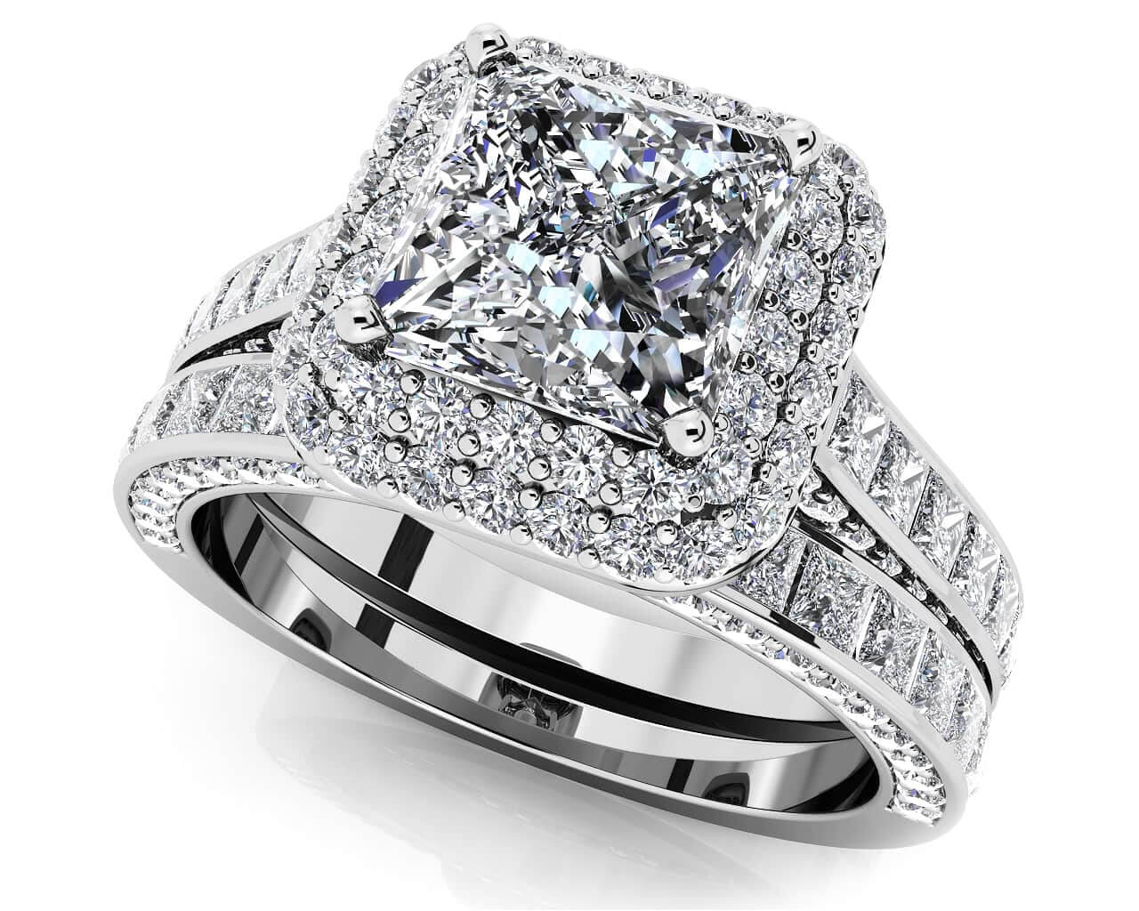 IGI Certified 14K Solid White Gold Princess And Round Cut Diamond Enga –  ASparklingWorld