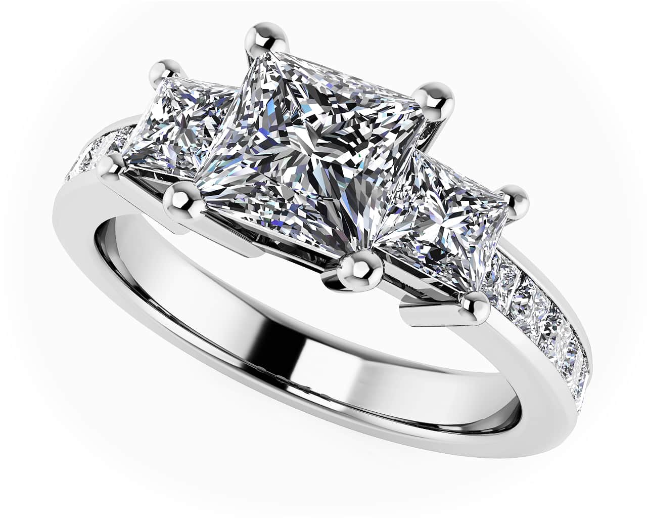 Three diamond princess on sale cut engagement ring