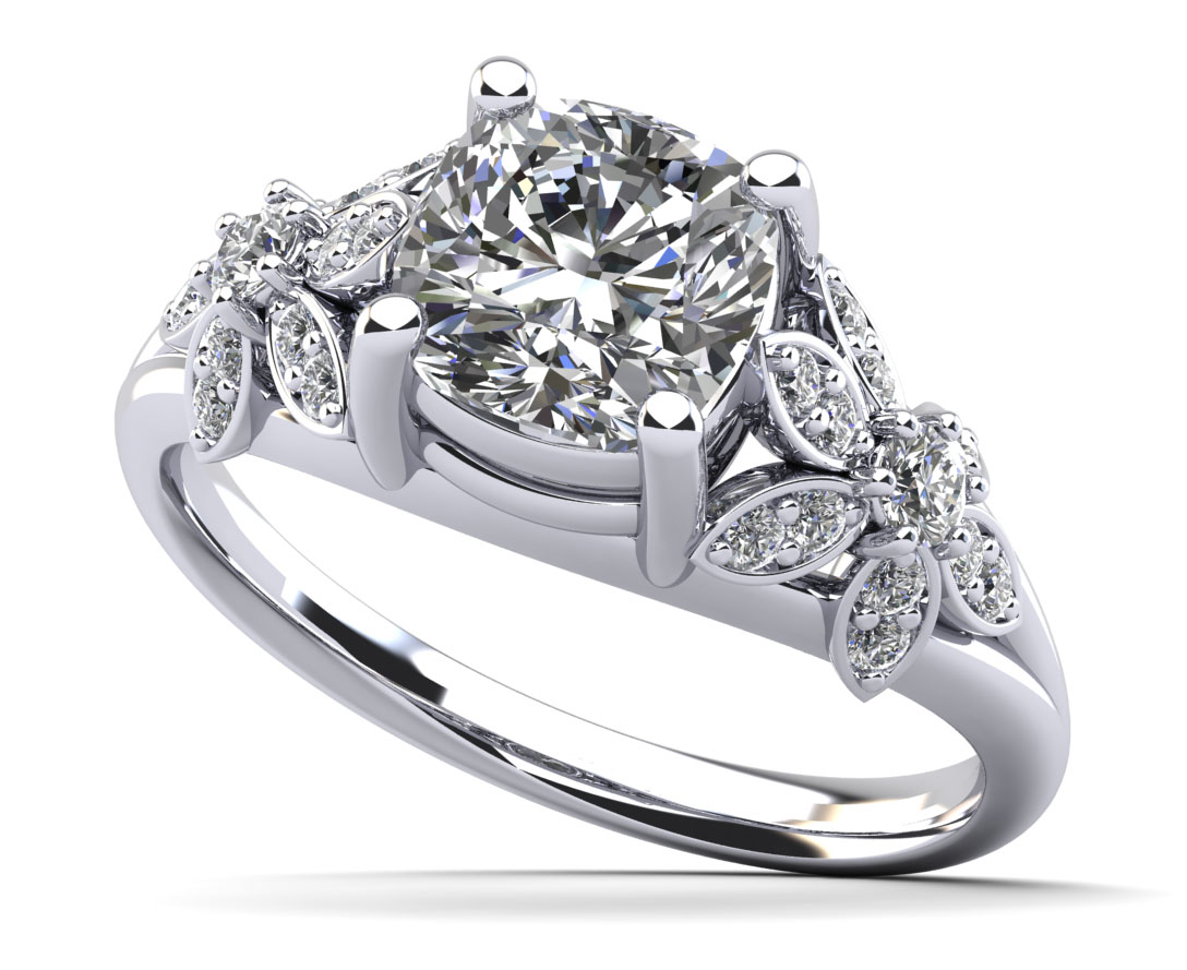 Sterling Silver 3 Flower Green Emerald Diamond Ring Leaf Gemstone:  16459168383027