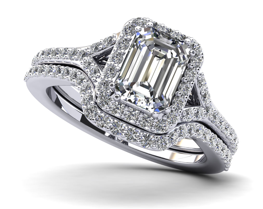 Emerald cut halo bridal set clearance