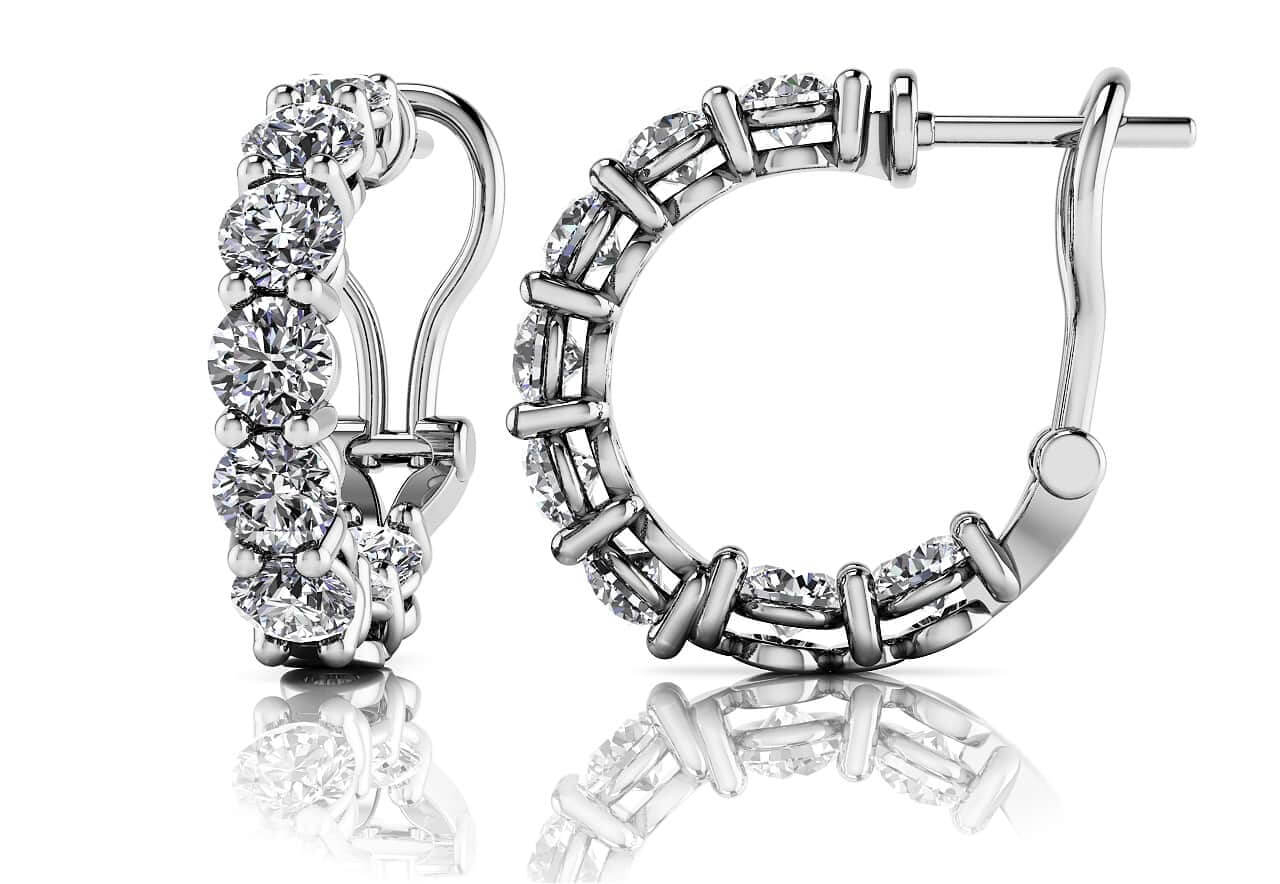 Glittering Diamond Hoop Earrings In Platinum Or Gold