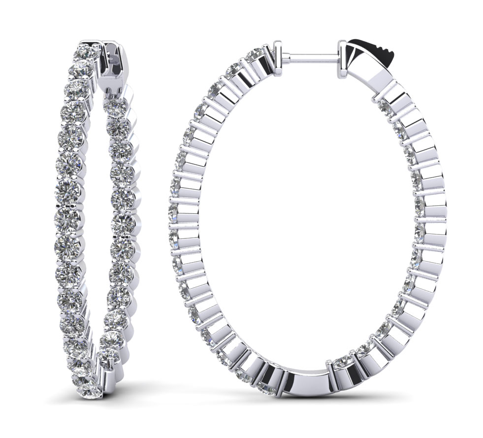 Oval Shaped Classic Diamond Hoop Earrings Large