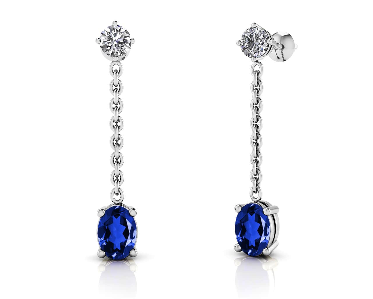 Oval Gemstone And Diamond Drop Earrings In Yellow White Gold Or Platinum