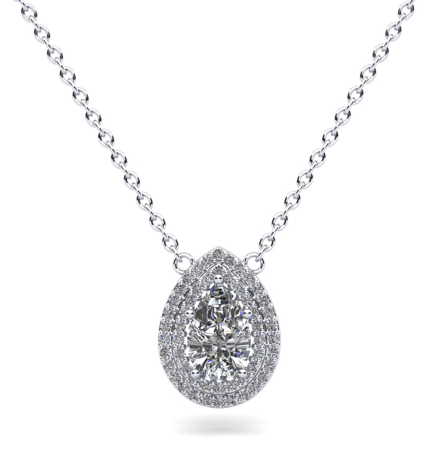 Double Halo Pear Shape Diamond Pendant