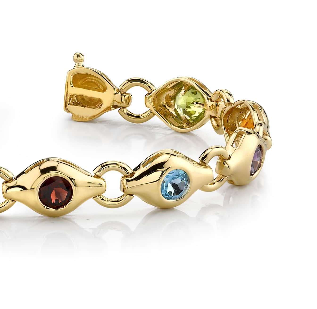 Colored Stone Circle Link Bracelet Available In 14K 18K Yellow White Or Platinum