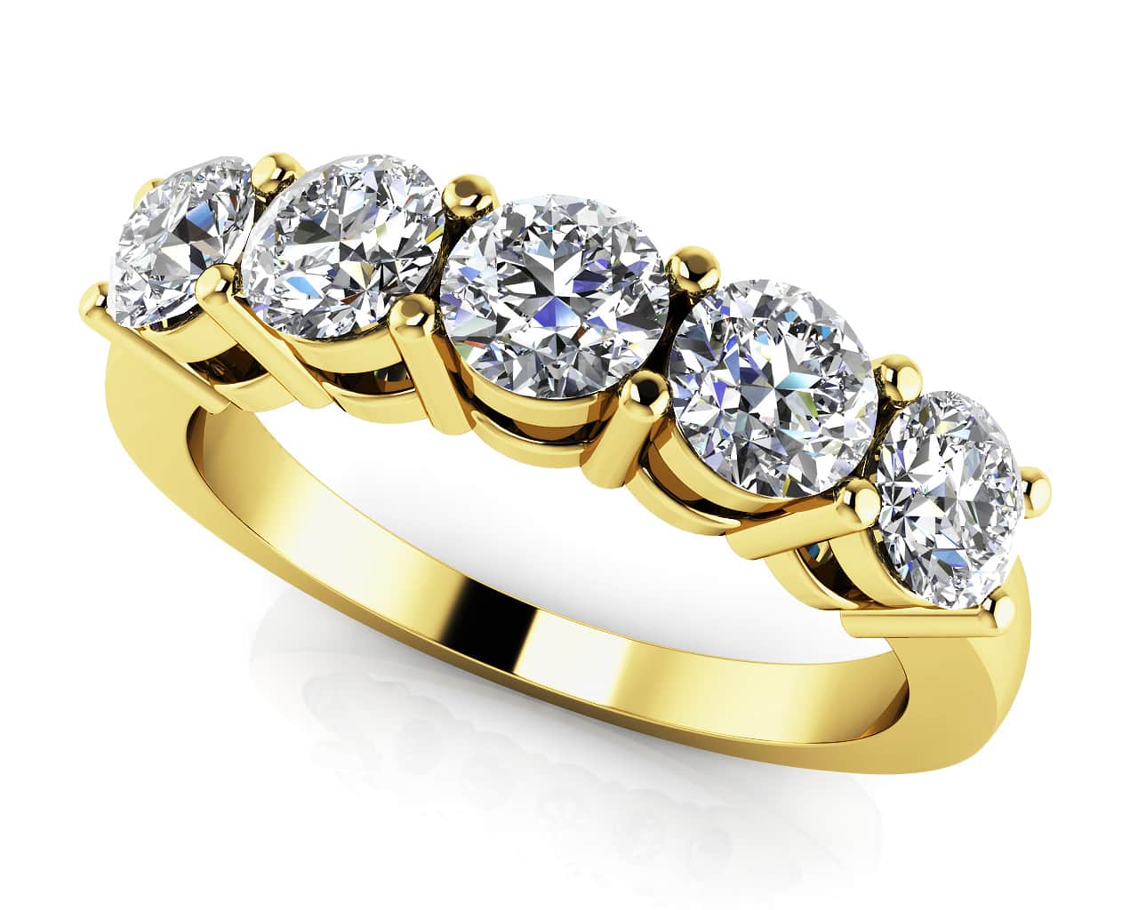 Five Across Diamond Band In White Gold Yellow Gold And Platinum