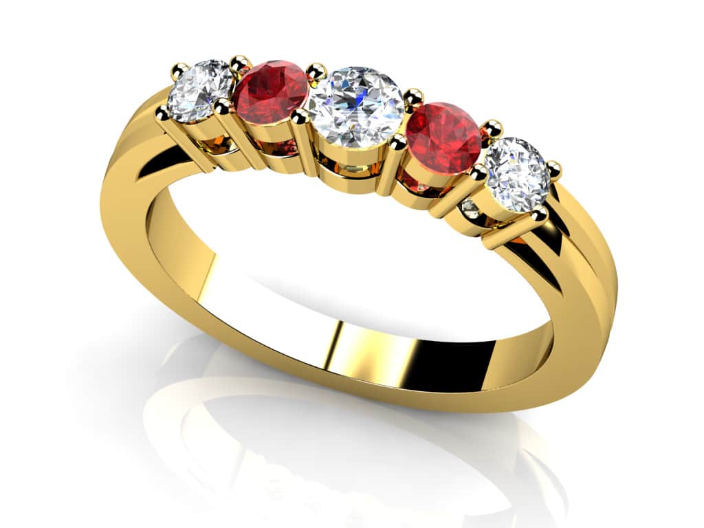 Five Across Alternating Gemstone Diamond Ring