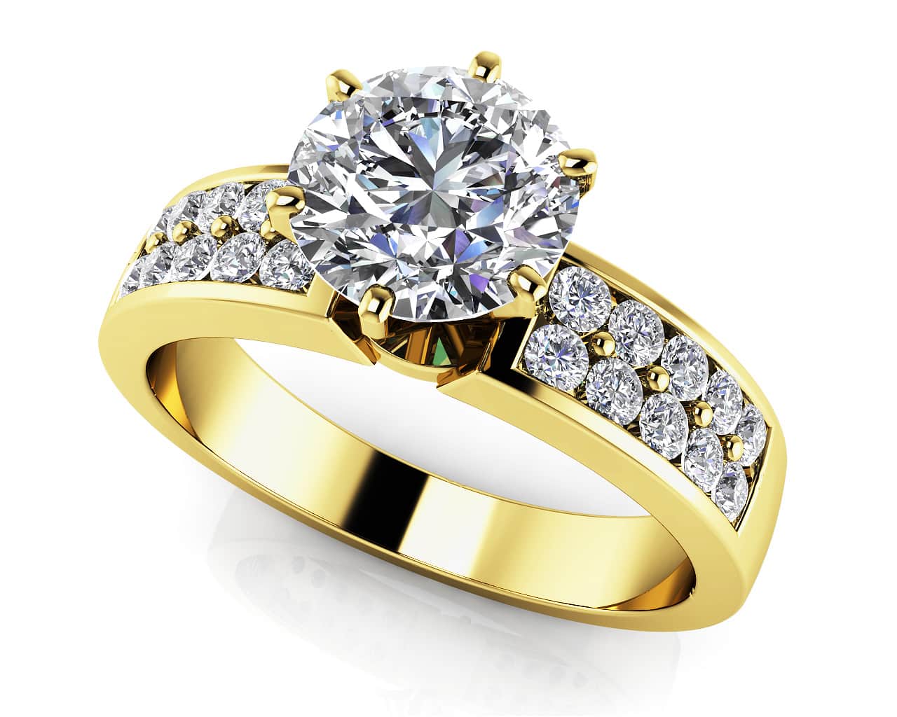 Channel Set 6 Prong Center Stone Engagement Ring Available In Platinum Or Gold