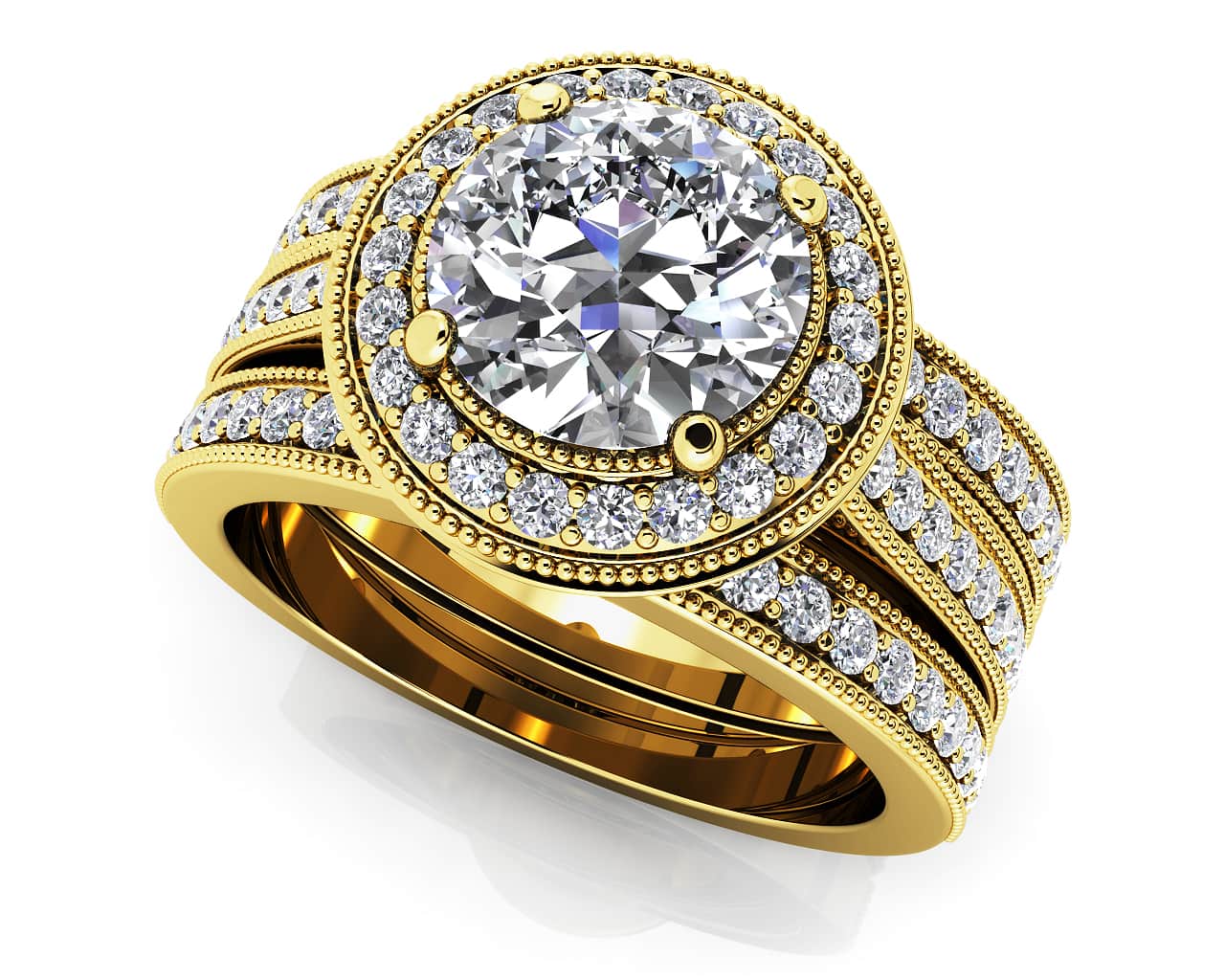 Vintage Luxe Double Piece Bridal Set In 18K Or 14K White Gold And Yellow Gold