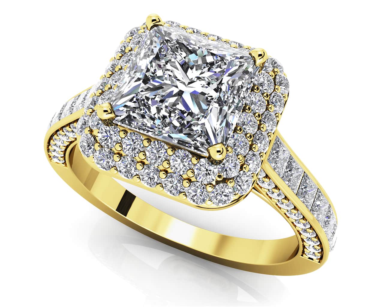 Princess Cut Diamond Double Frame Engagement Ring Available In Gold Or Platinum