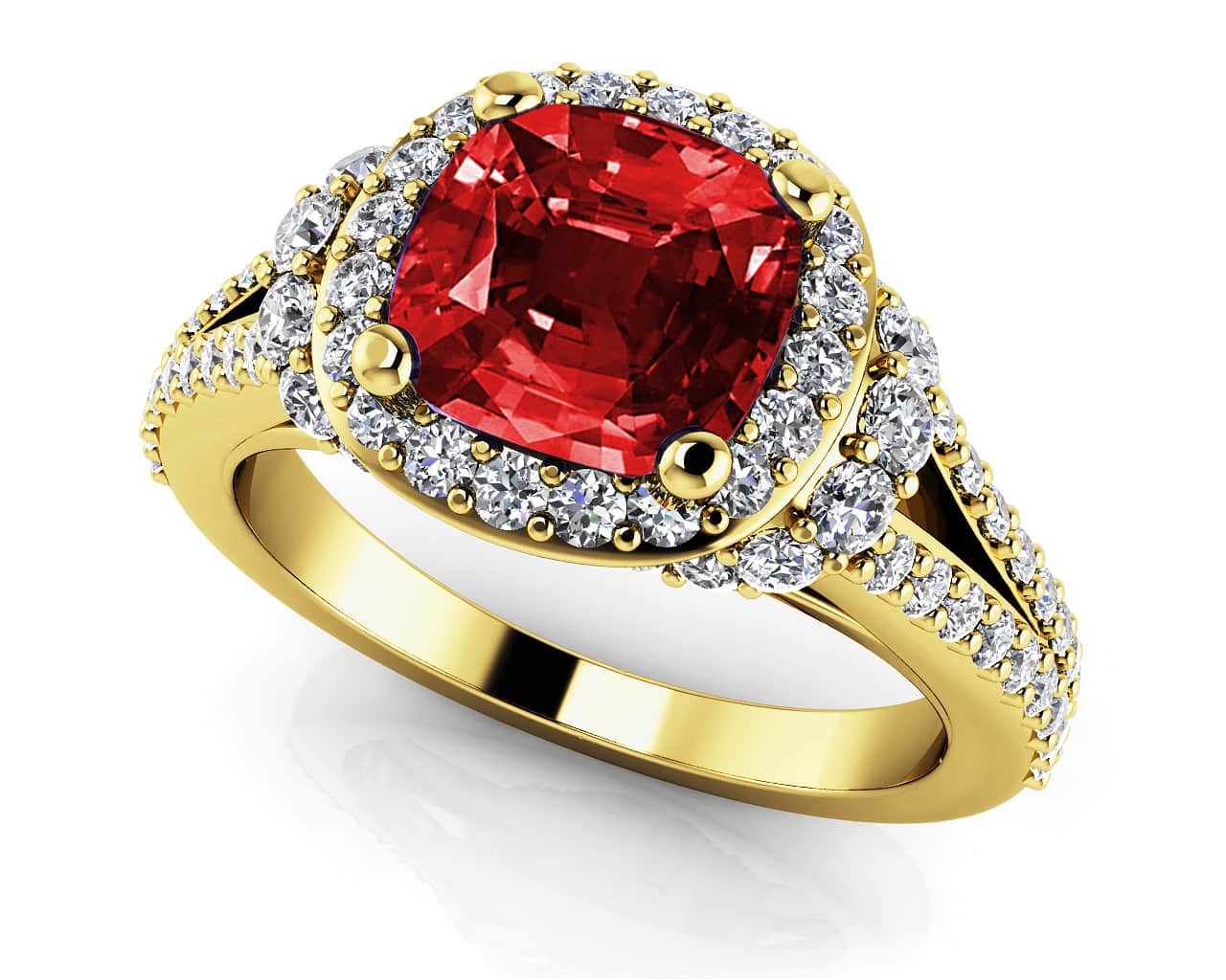 Split Shank Cushion Cut Gemstone Anniversary Ring In 14K 18K Or Platinum