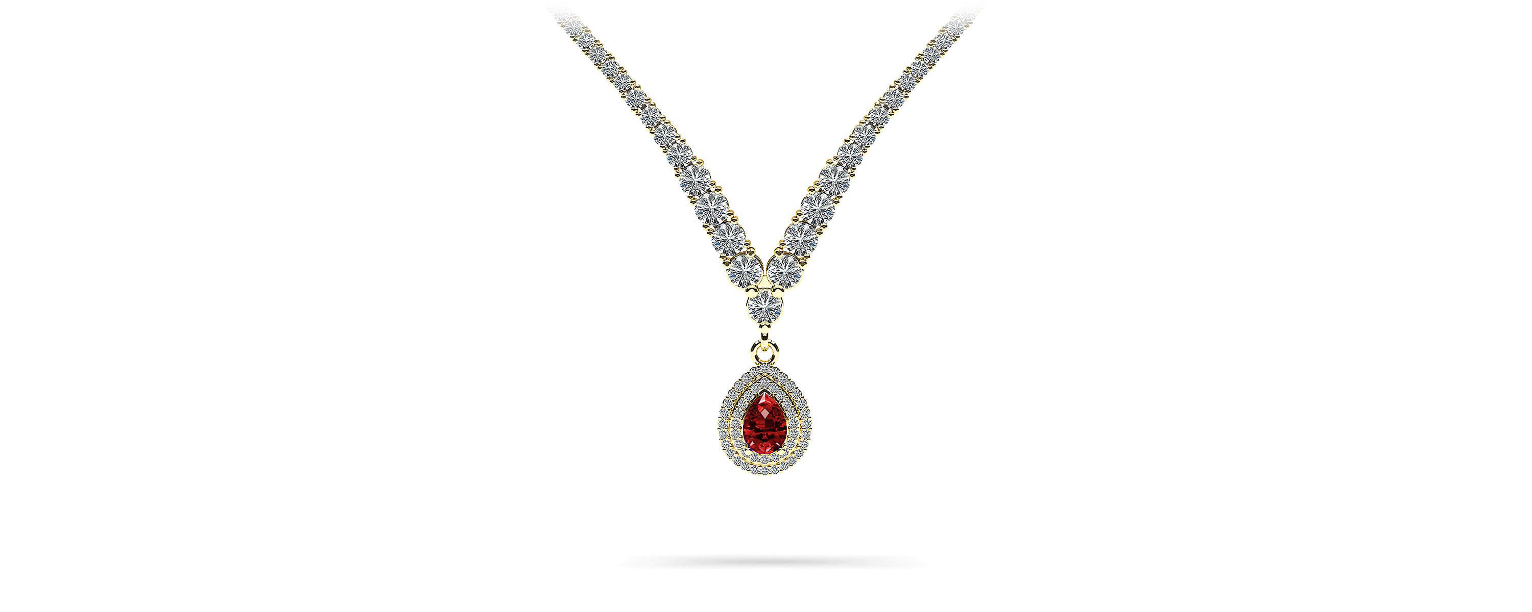 Teardrop Gemstone Pendant 2 Row 4 Prong Necklace In White Yellow Gold Or Platinum