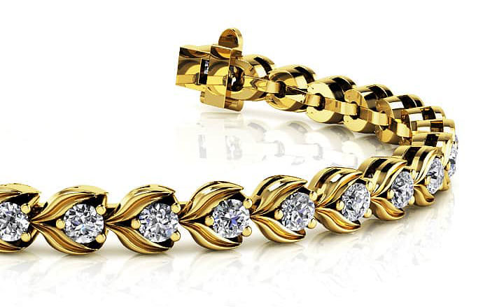 Diamond Flower Link Tennis Bracelet In 14K 18K White Yellow Rose Gold Or Platinum