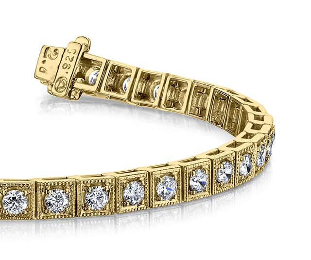 Diamond Square Link Bracelet In Yellow White Gold Or Platinum
