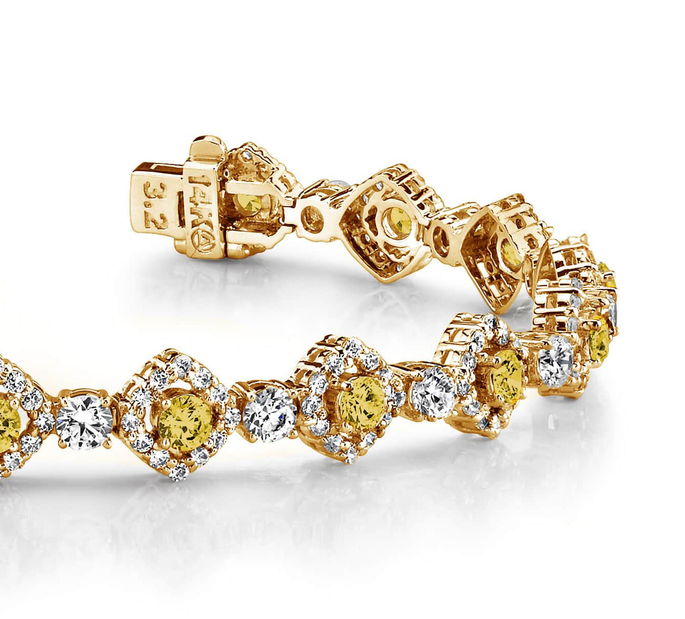 Square Link Gemstone Centered Diamond Bracelet In 14K 18K Or Platinum