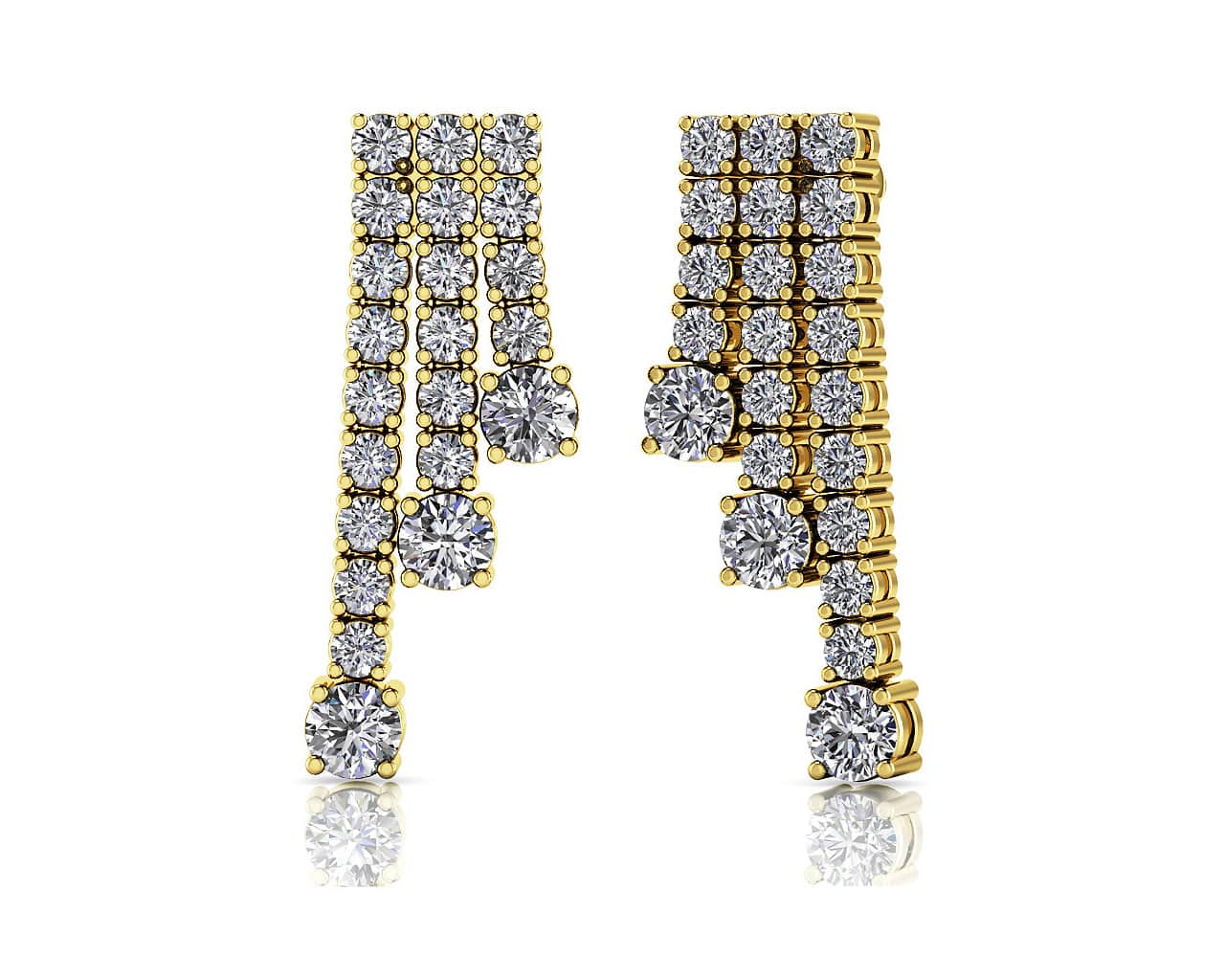Triple Strand Diamond Dangle Drop Earrings