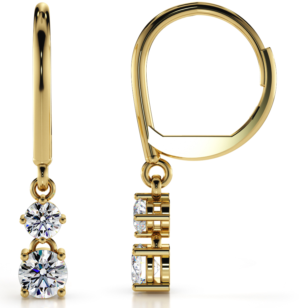 Double Drop Shiny Back Earrings In 14K 18K Or Platinum