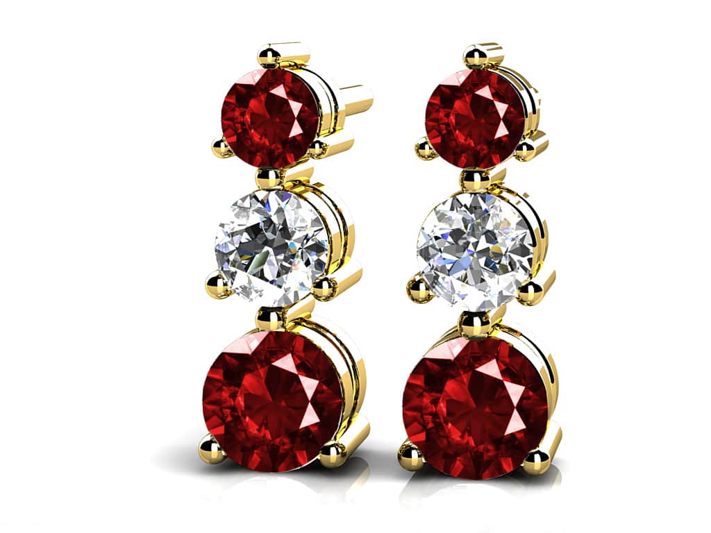 Three Prong Gemstone And Diamond Earrings In White Gold Yellow Gold Or Platinum