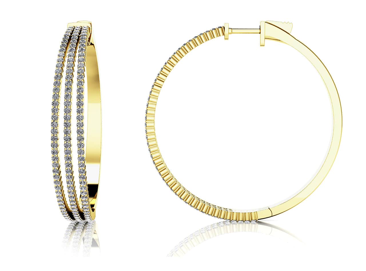 Large 3 Row Diamond Hoop Earrings In White Gold Yellow Gold Or Platinum