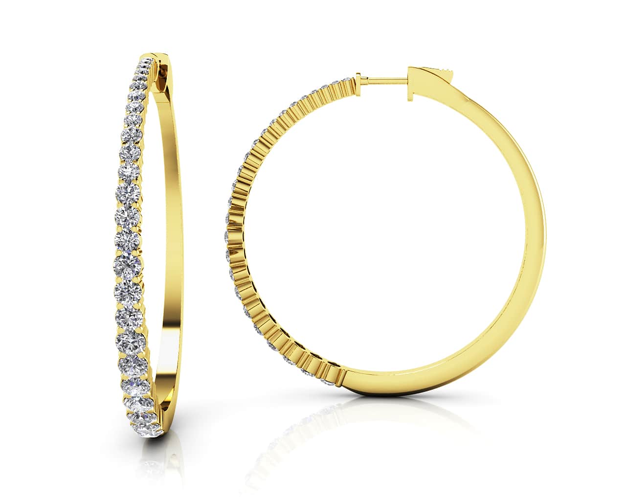 Shared Prong Diamond Hoop Earrings Extra Large In Yellow White Gold Or ...