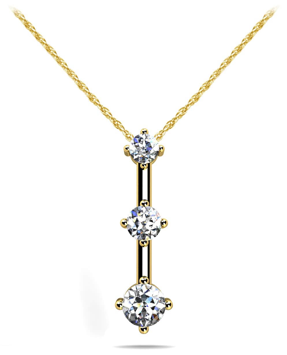 Offset 3 Stone Diamond Pendant In 14K 18K White Yellow Rose Gold Or Platinum