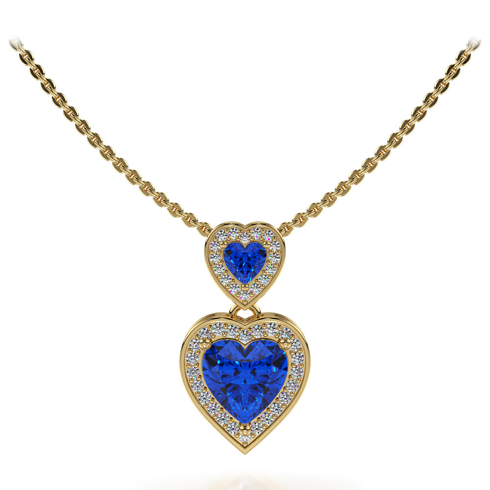 Double Heart Shaped Diamond and Gems Pendant