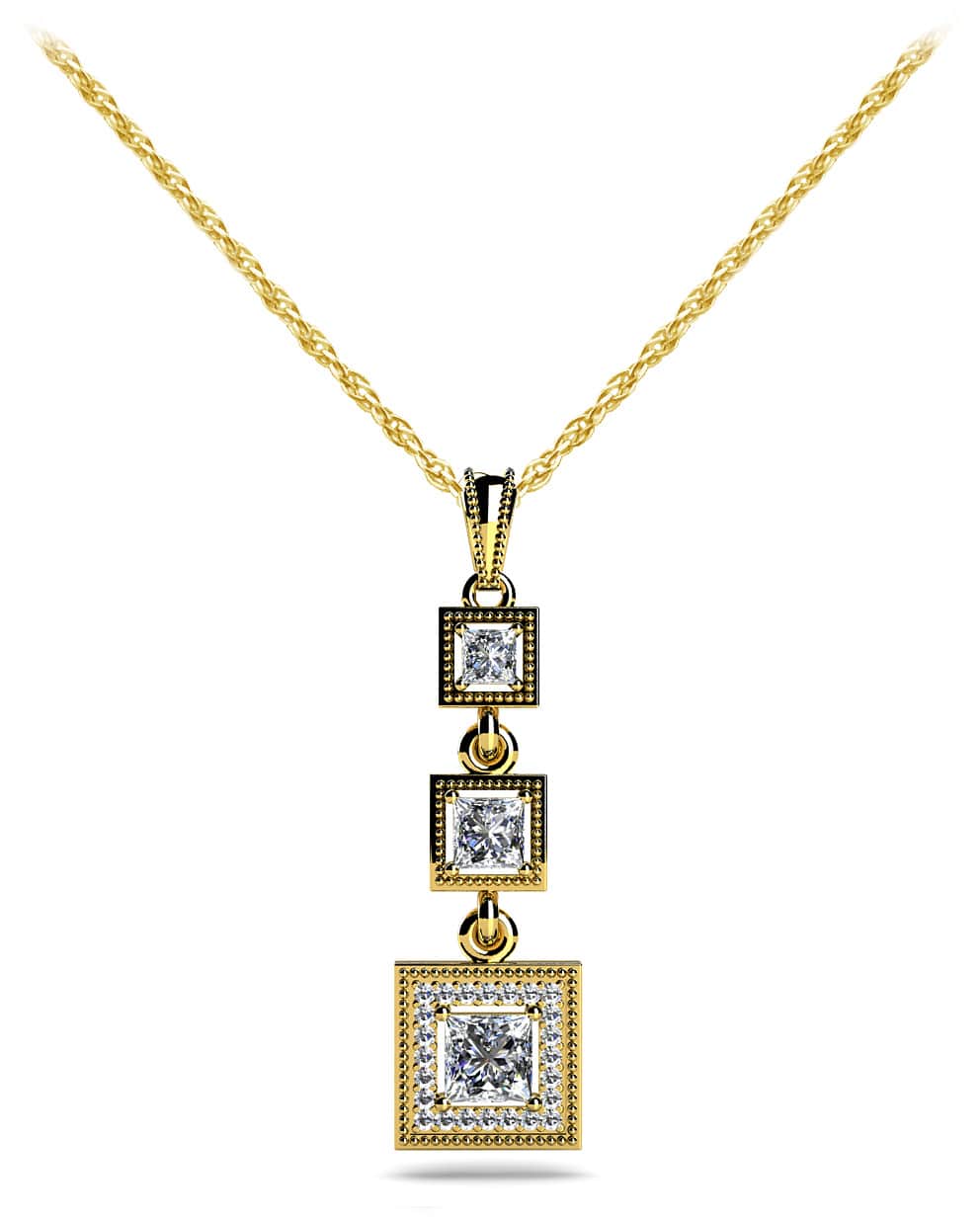 Triple Square Drop Pendant Available In 14K 18K Yellow White Or Platinum