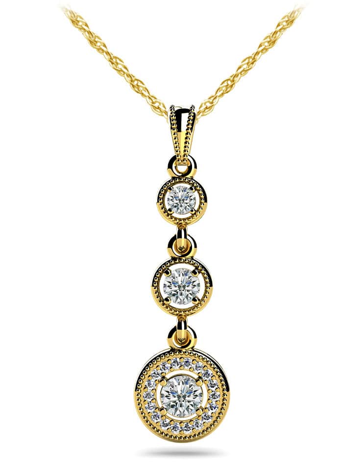 Triple Drop Diamond And Colored Stone Pendant In 18K 14K White Gold Or Yellow Gold