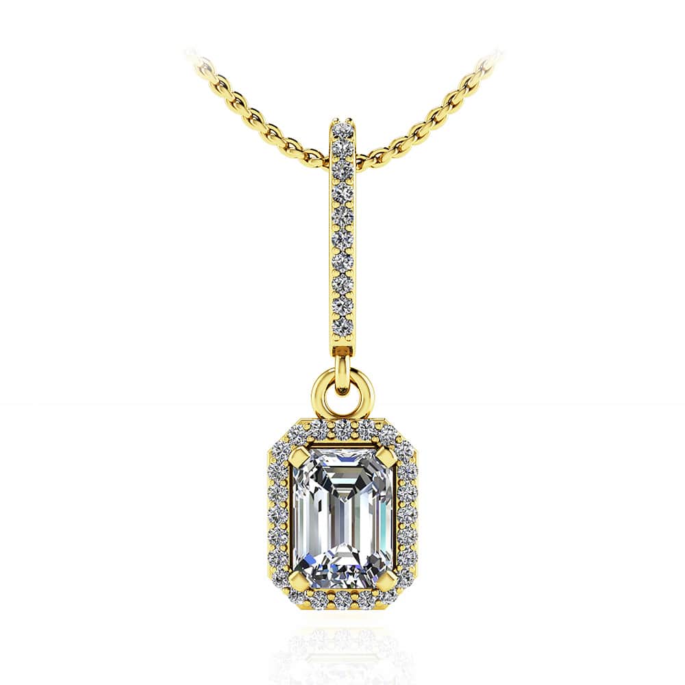 Sterling Silver Rhodium Plated Emerald-cut Garnet & Diamond Pendant Color H-I, Clarity SI2-I1 