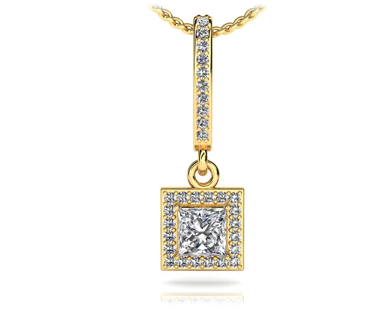 Princess Cut Diamond Drop Pendant Necklace In Platinum Or Gold
