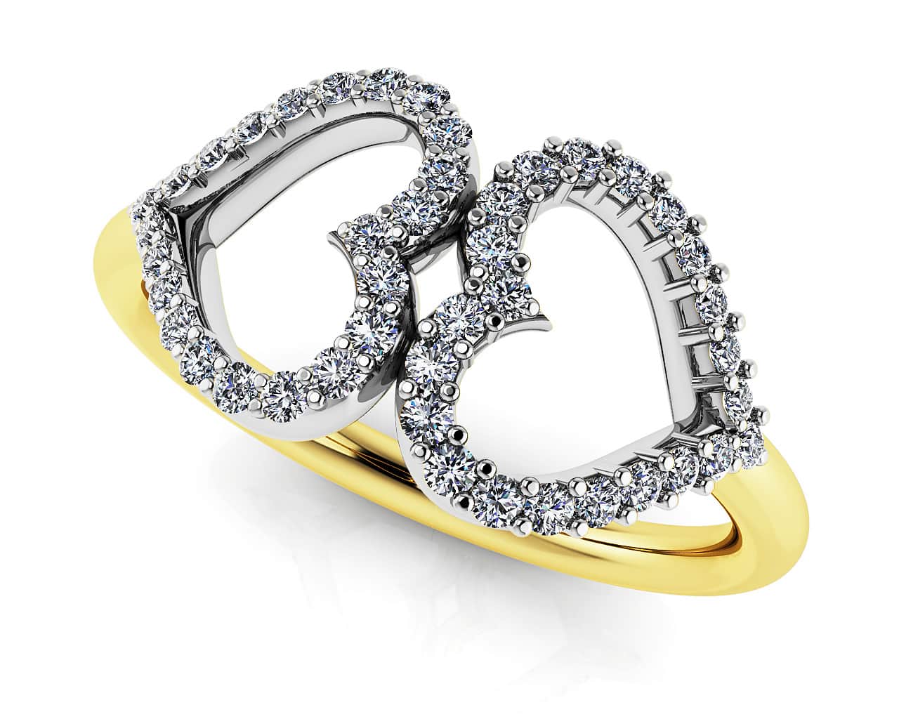 Twin Hearts Diamond Ring In White Gold Yellow Gold Or Platinum