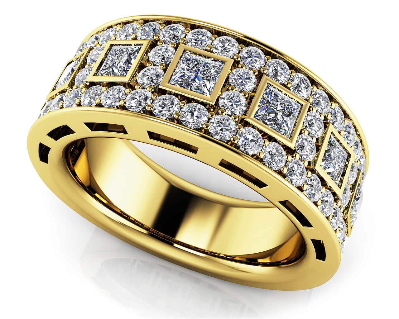 Princess Cut Four Row Diamond Ring In 14K 18K White Yellow Or Rose Gold