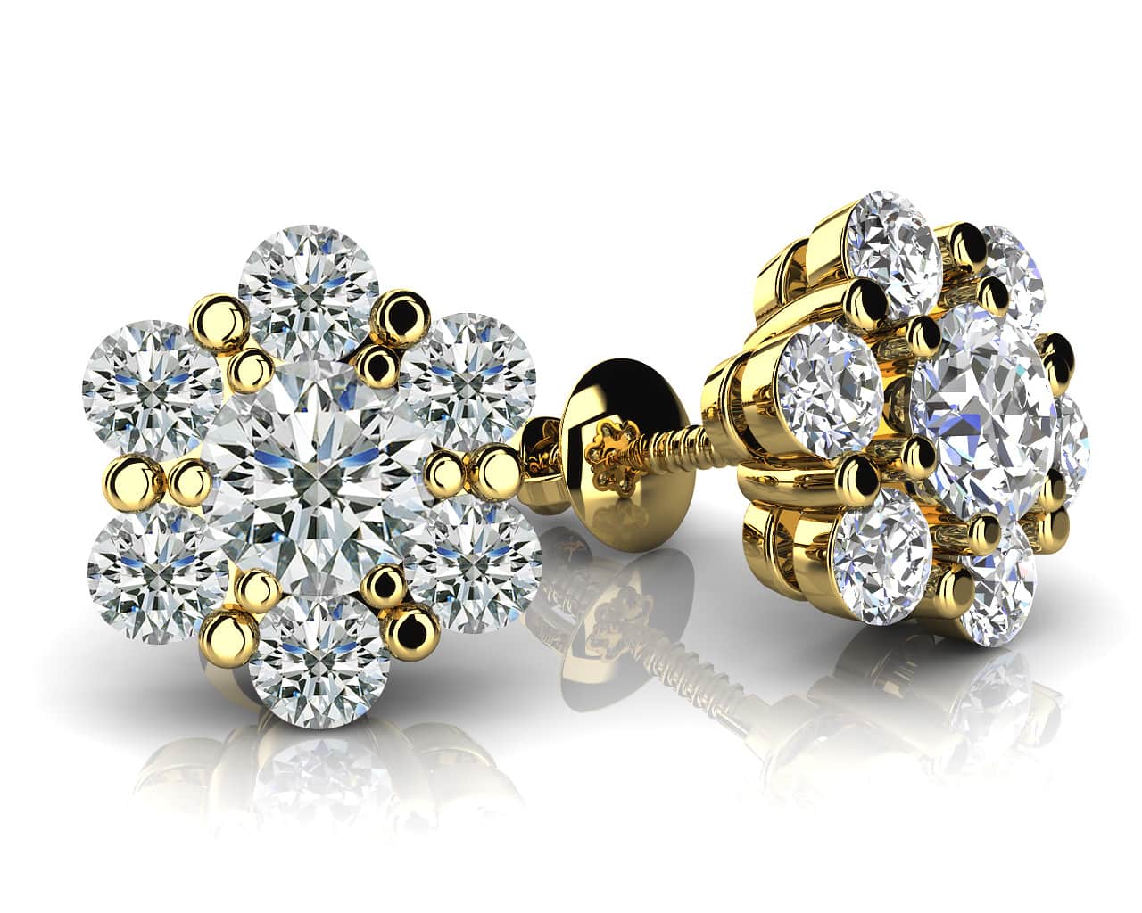 Details about / 14K TriColor Gold Fancy Flower Shape Push Back Stud Earrings with Pearl and CZ