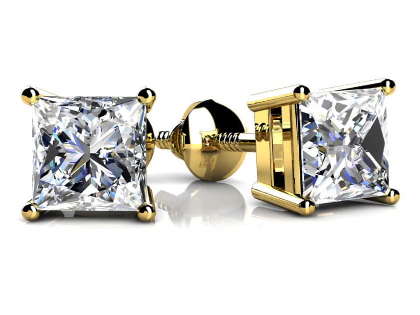 Princess Cut Diamond Stud Earrings In 18 Or 14K Yellow Gold White Gold Or Platinum