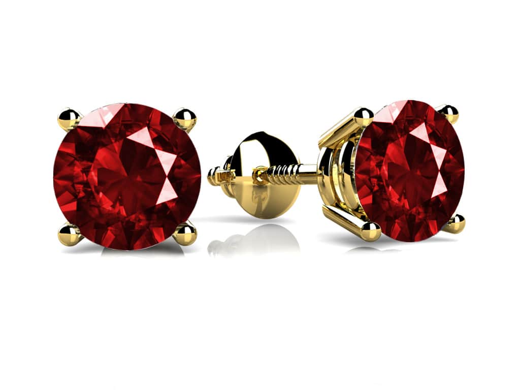 Classic Four Prong Round Gemstone Stud Earrings In White Yellow Or Rose Gold