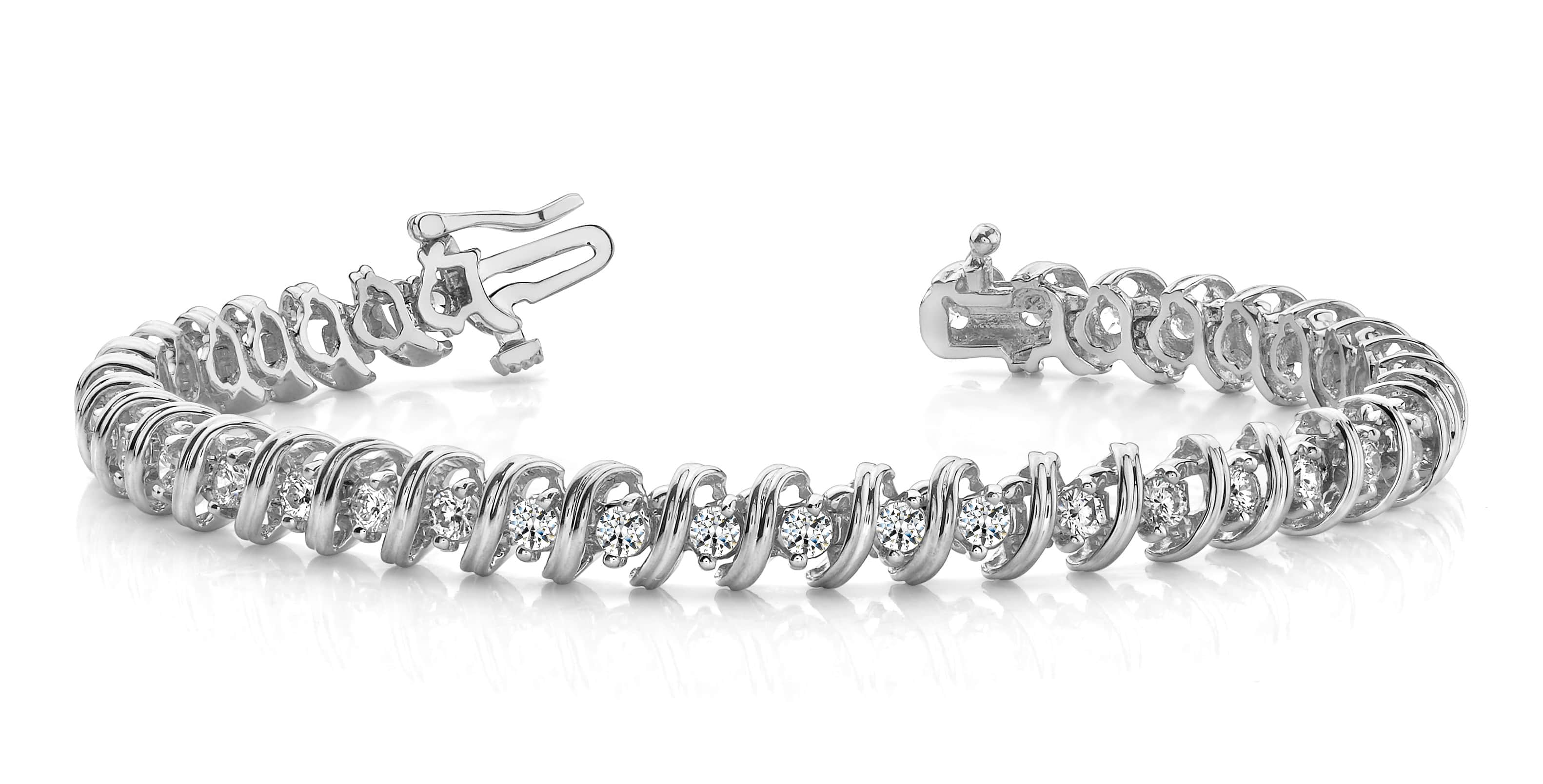 Faceted Spiral Link Diamond Tennis Bracelet