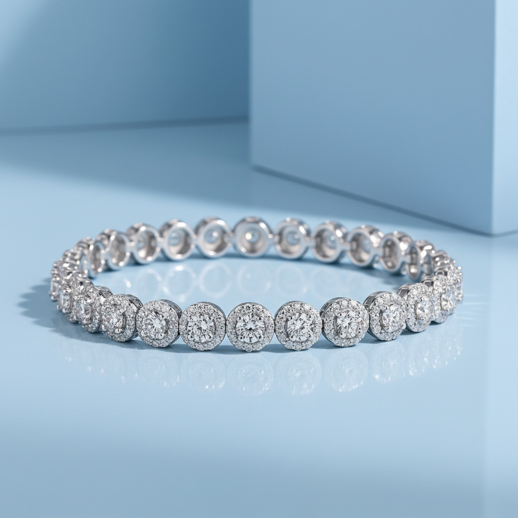 Round Halo Diamond Bracelet In Yellow Gold White Gold And  display picture 1