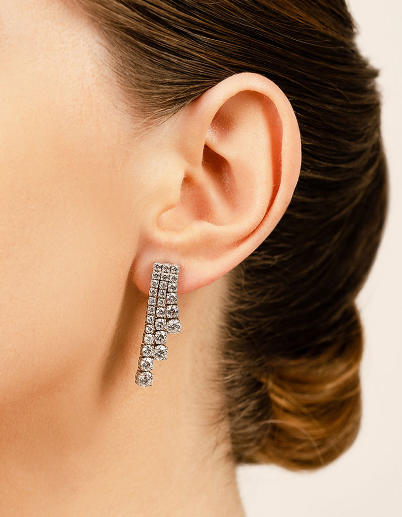 Triple Strand Diamond Dangle Drop Earrings