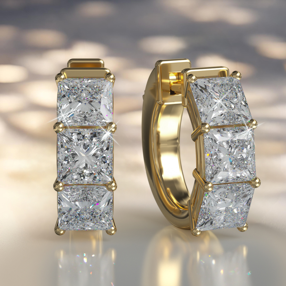 Six Stone Princess Cut Diamond Huggie Hoops