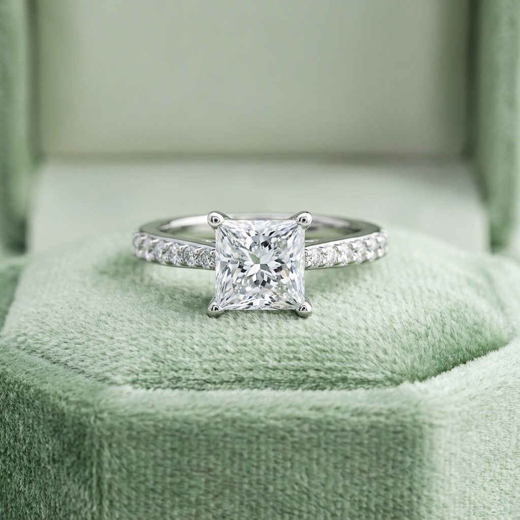 white christmas dresses Shop Princess Cut Diamond Ring with Round Cut Pave Style Platinum / 1.50 ct