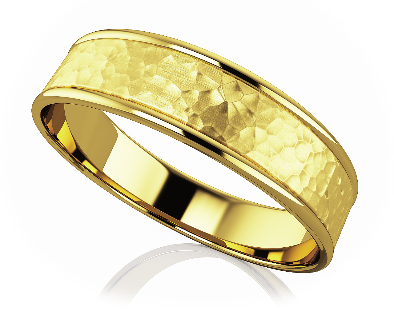 Hammered Center Romance Designer Wedding Band 6mm Wide