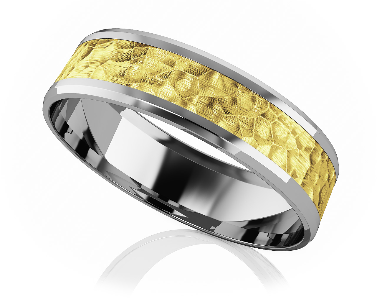 Hammer Bevel Satin Romance Designer Wedding Band 6mm Wide