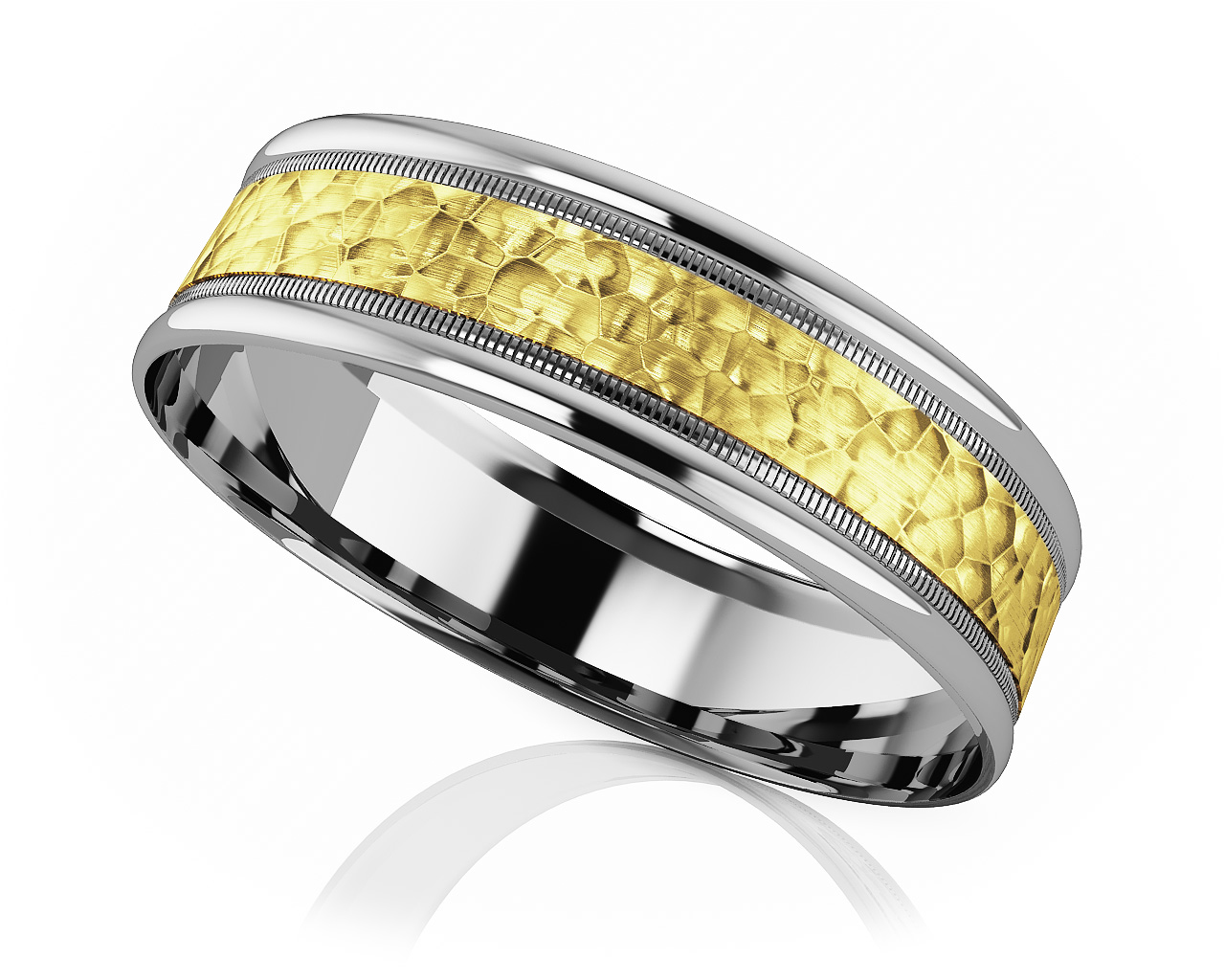 Shiny Edge Hammer Center Romance Designer Wedding Band 8mm Wide