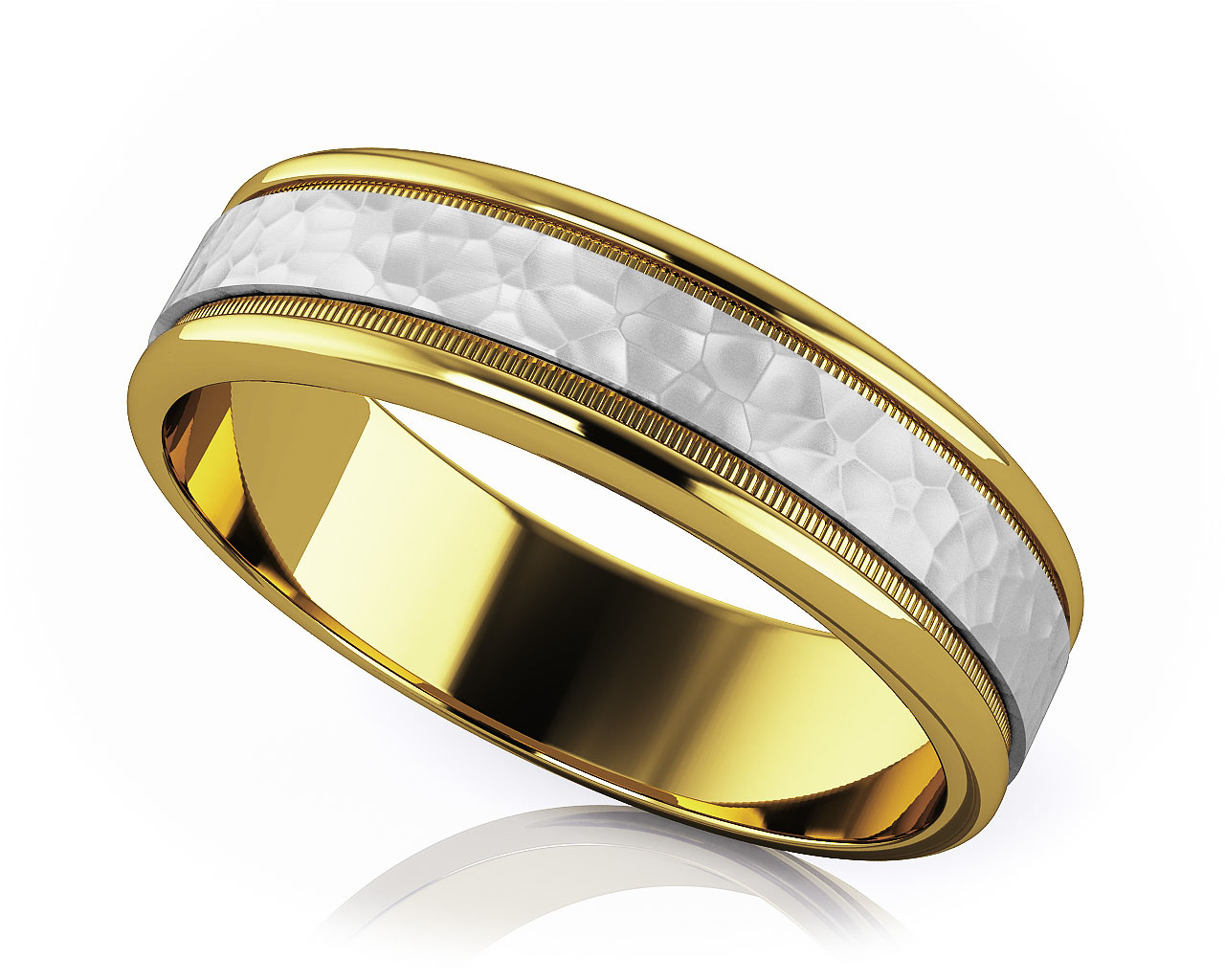 Hammered Milgrain Romance Designer Wedding Band 6mm Wide